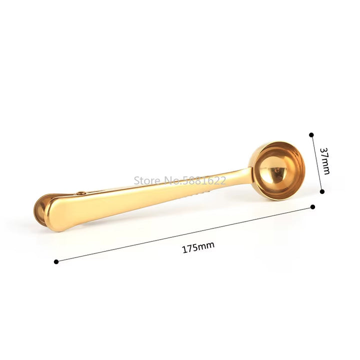 Cucchiaio Dosatore 2 in 1 in Acciaio Inox con Clip Sigillante