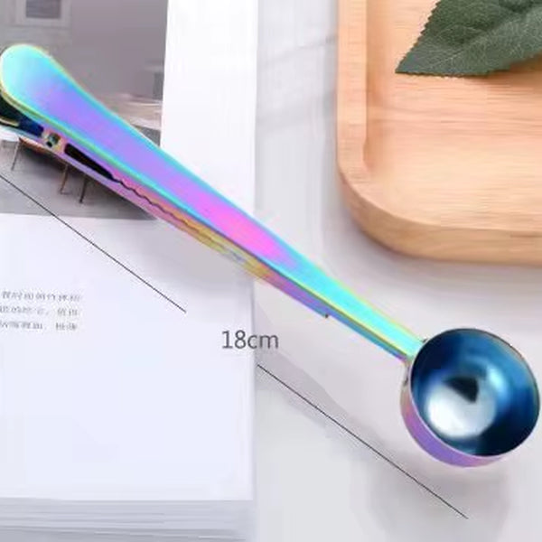 Cucchiaio Dosatore 2 in 1 in Acciaio Inox con Clip Sigillante