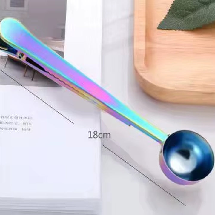 Cucchiaio Dosatore 2 in 1 in Acciaio Inox con Clip Sigillante